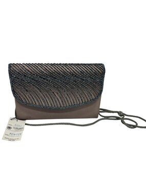 NEW Sasha Handbag Pewter Beaded Satin Clutch Purse Womens Bag Party Eventwear